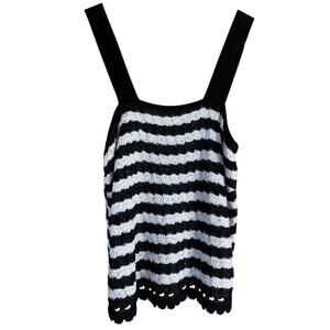 MARIA PAVAN new rare black white striped crocheted knit silver sequin tank top